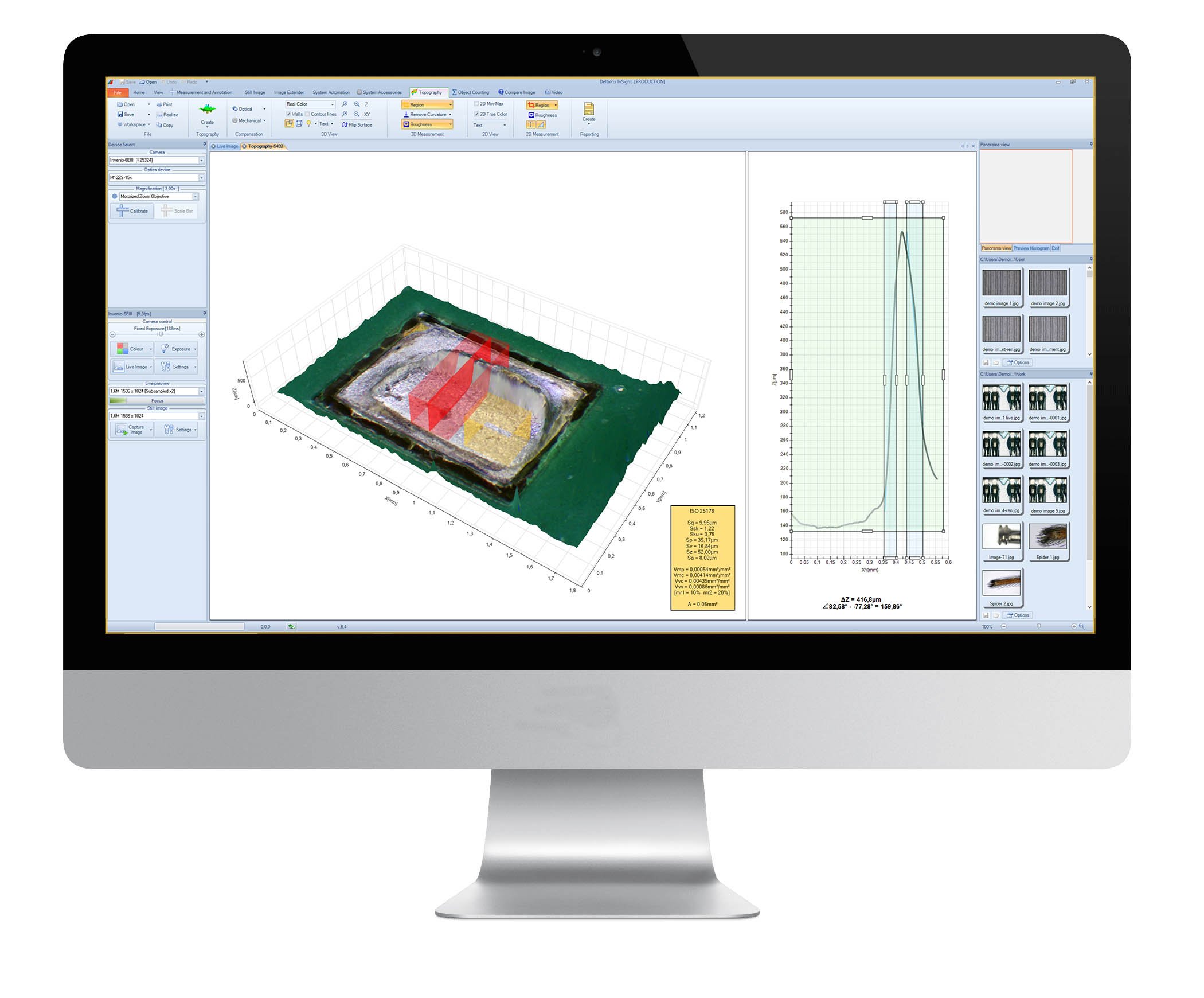 skærm med InSight NEW 3D Ny brugergrænseflade for 3D-topografi i InSight